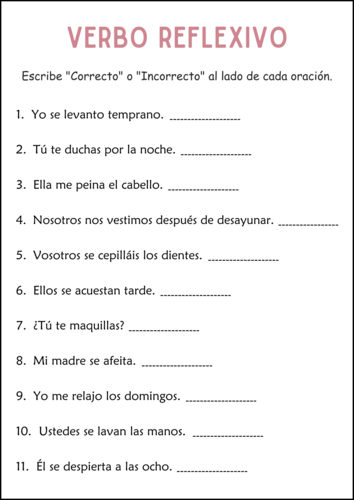Spanish Reflexive Verbs Practice Worksheets - Los Verbos Reflexivos