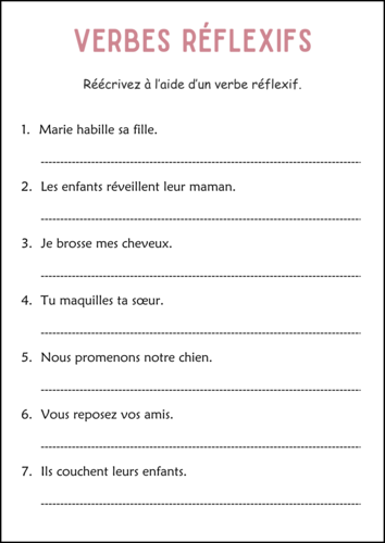 Reflexive Verbs Practice Worksheets in French - Verbes Réflexifs