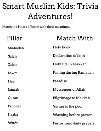 easy islamic trivia questions for kids