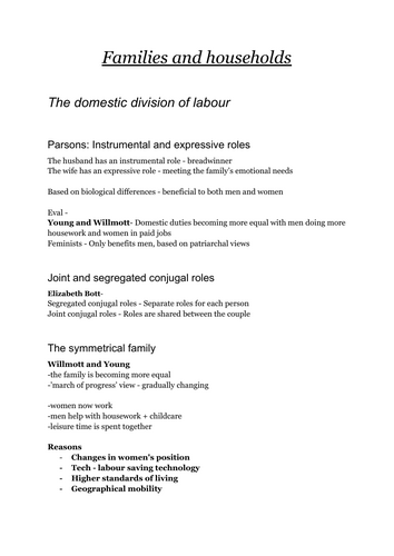 Sociology Families and Households