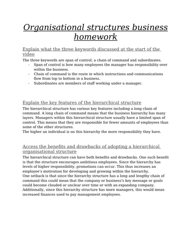 Organisational structures business work - student