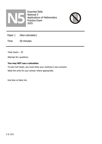 Practice Exam National 5 Applications of Maths