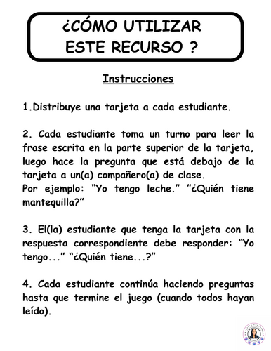 SPANISH - Juego de comida (Food vocabulary game)