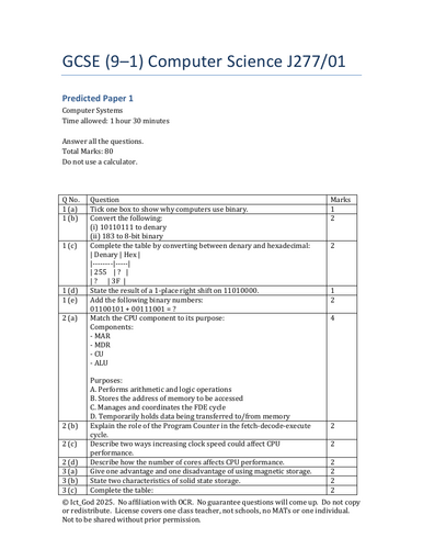 J277 Paper 1 - Predicted Paper