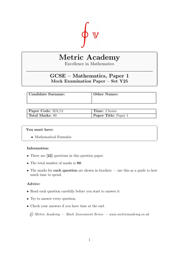2025 GCSE Higher Maths, Edexcel, Predicted Paper 1