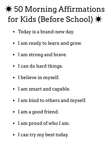 50 Morning Affirmations for Kids (Before School)