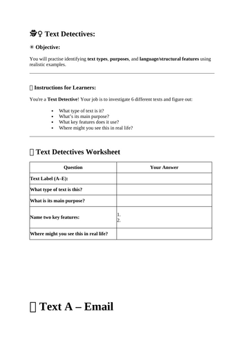 E3-L1 Functional Skills English Text Types, Purposes, Features Activity
