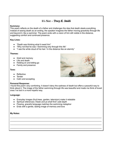 Tracy K. Smith  One-Page Per Poem - HL Study Aid (2025)