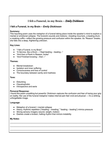 Emily Dickinson –  One-Page Per Poem - HL Study Aid (2025)