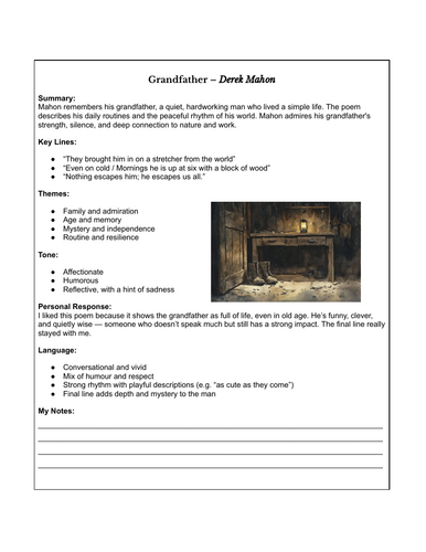 Derek Mahon HL Poetry Revision - One Pagers (2025)