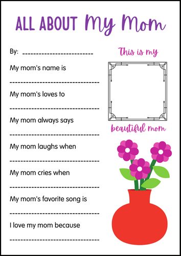 Mother's Day Printable Questionnaire All About My Mom - Mother's Day message