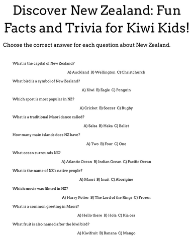 New Zealand trivia questions for kids