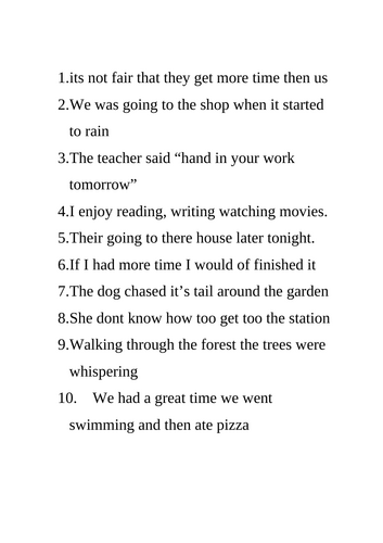 Sentence Error Correction for SPaG (Functional Skills English/GCSE)