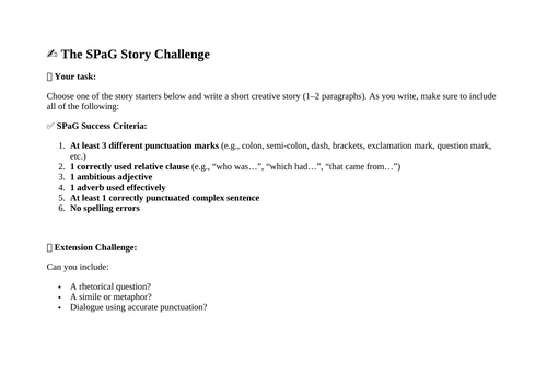 The SPaG Story Challenge