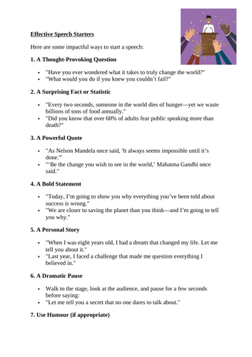 GCSE English Spoken Language Effective Speech Starters