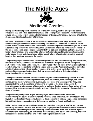 Middle Ages Castles “Article & Questions” Assignment (The Middle Ages)