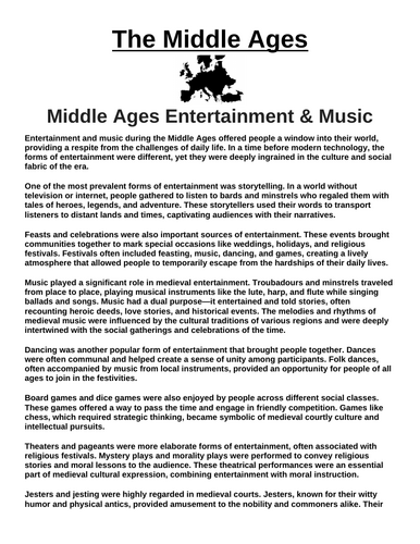 Middle Ages Entertainment and Music “Article & Questions” Assignment (The Middle Ages)