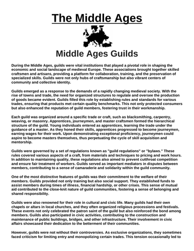 Middle Ages Guilds “Article & Questions” Assignment (The Middle Ages)