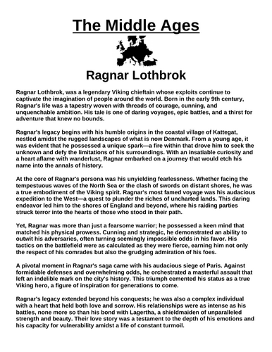 Ragnar Lothbrok “Article & Questions” Assignment (The Middle Ages)