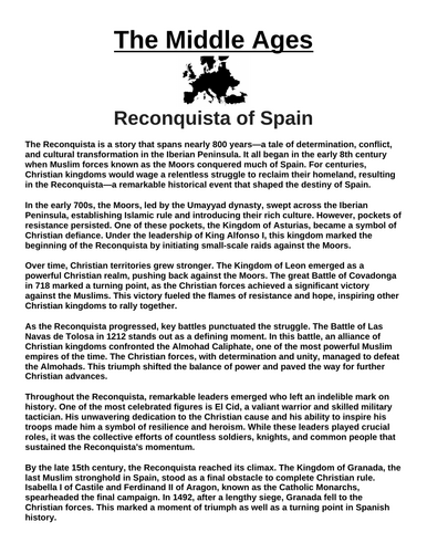 Reconquista of Spain “Article & Questions” Assignment (The Middle Ages)