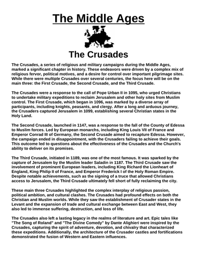 The Crusades “Article & Questions” Assignment (The Middle Ages)