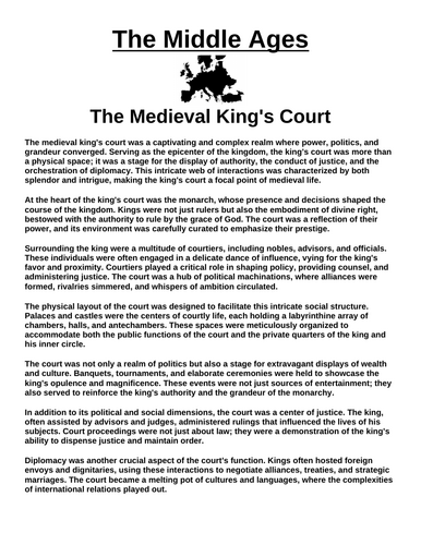 The Medieval King's Court “Article & Questions” Assignment (The Middle Ages)