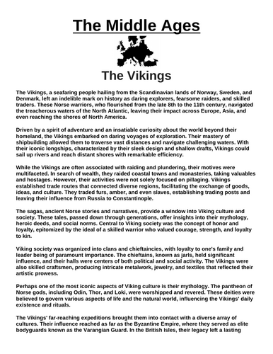 Vikings “Article & Questions” Assignment (The Middle Ages)
