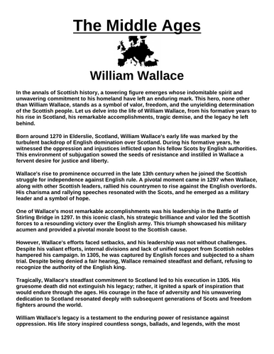 William Wallace “Article & Questions” Assignment (The Middle Ages)