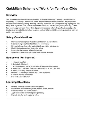Quidditch Scheme of Work for KS2