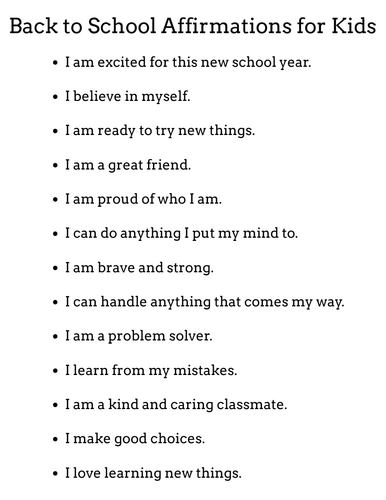 Back to School Affirmations for Kids