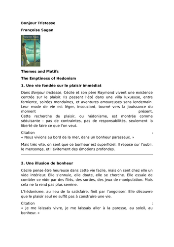 Bonjour Tristesse - Françoise Sagan - Themes - The Emptiness of Hedonism