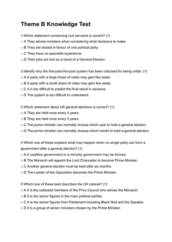 Edexcel Theme B Knowledge Test
