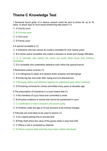 Edexcel Citizenship Theme C Knowledge Test