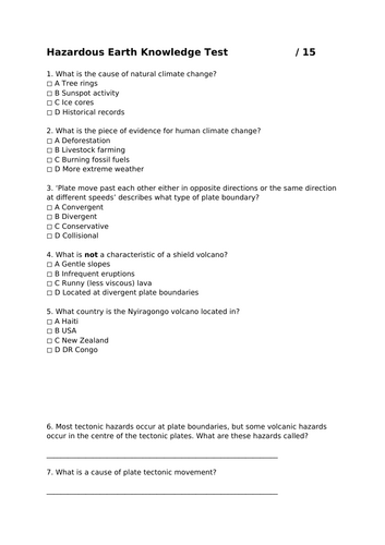 Edexcel B Geography Paper 1 Knowledge Tests