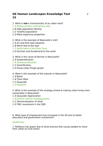 Edexcel B Geography Paper 2 Knowledge Tests