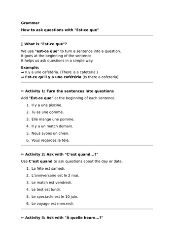 Studio 2 (Vert) - Module 2 - ça, c'est la question! - Grammar - Questions with "Est-ce que"