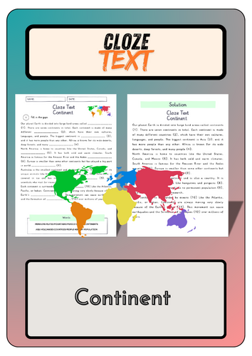 Cloze text - Continent + Solutions
