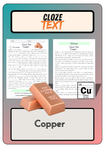 Cloze text - Copper  + Solutions