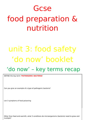 AQA GCSE Food Prep & Nutrition  - Complete Food Safety