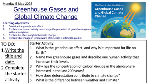 AQA GCSE Combined Science Chemistry: Greenhouse Gases and Global Climate Change: Complete Lesson