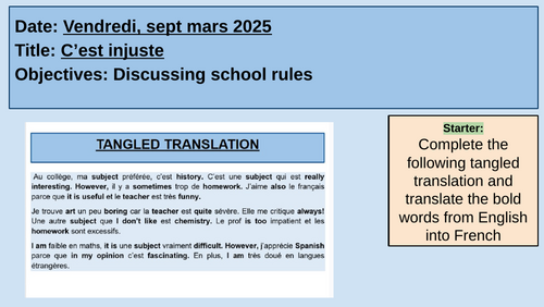 C'est Injuste (NEW FRENCH AQA GCSE 2024) Conti