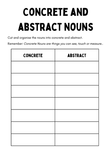 Concrete & Abstract Nouns - Cut & Paste Sorting Activity (KS2 Grammar)