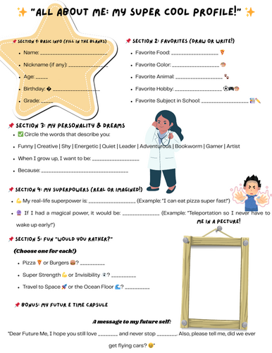 "Kids' All About Me Printable Worksheet"