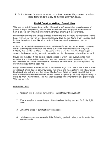 KS3 Model Creative Writing