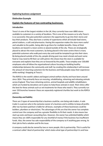 Btec Level 3 Exploring Business Assignments 1 2 and 3 -Distinction examples