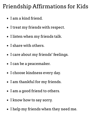 Friendship Affirmations for Kids - simple friendship quotes for kids