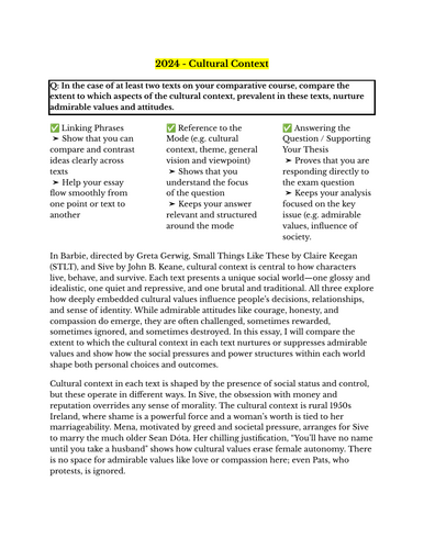 2024 Comparative Essay – Cultural Context (70-Mark Sample + Highlighted Guide)