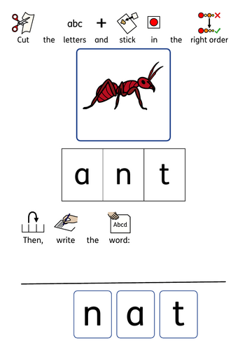 Cut and match words with three letter - CVC