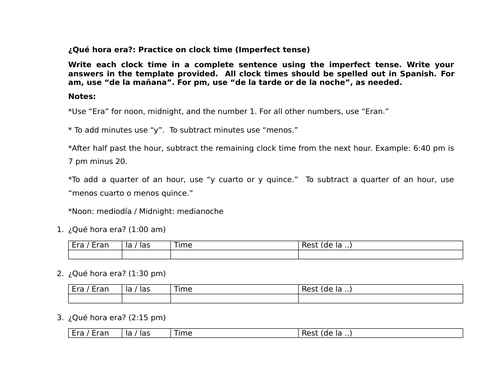 ¿Qué hora era?: Practice on clock time (Imperfect tense)