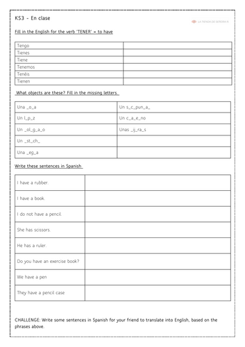 KS3 Spanish: en clase - objects + tener